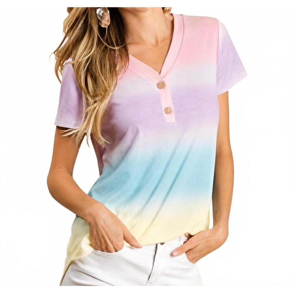 NEW BOMBOM multicolored tee top in pink/blue/yellow